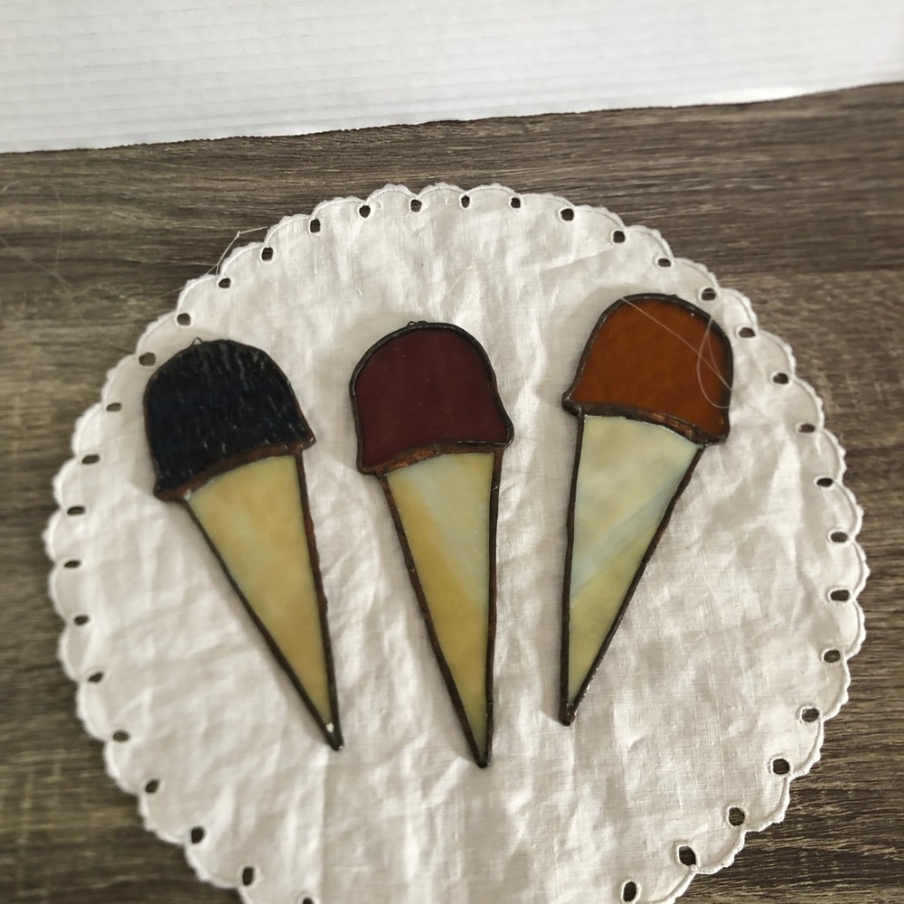 Set of Stained Glass Ice Cream Cone Suncatchers